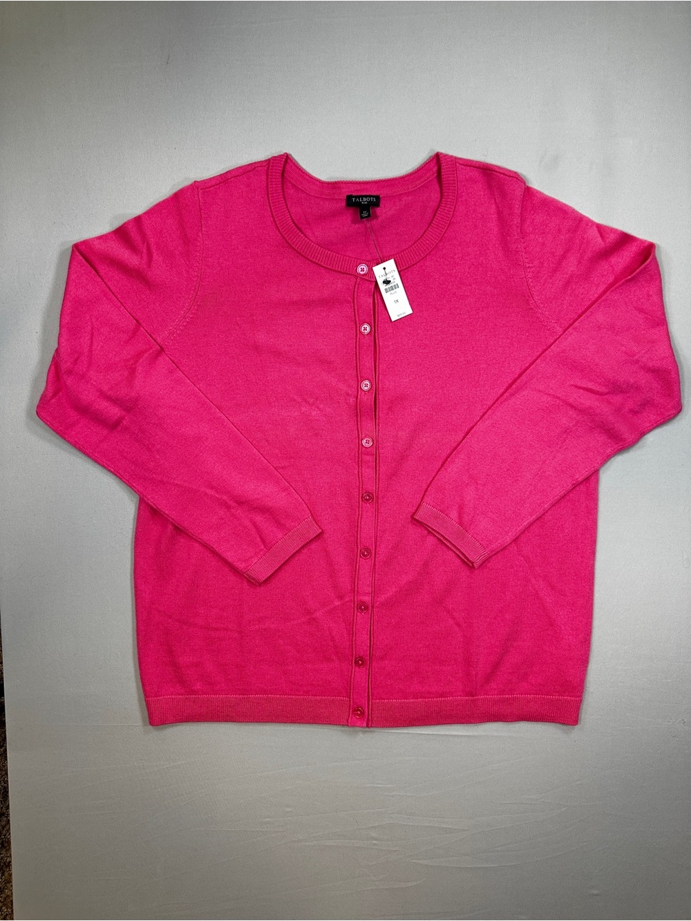 Talbots Women's Bright Pink Crewneck Button-Front Cardigan 1X NWT